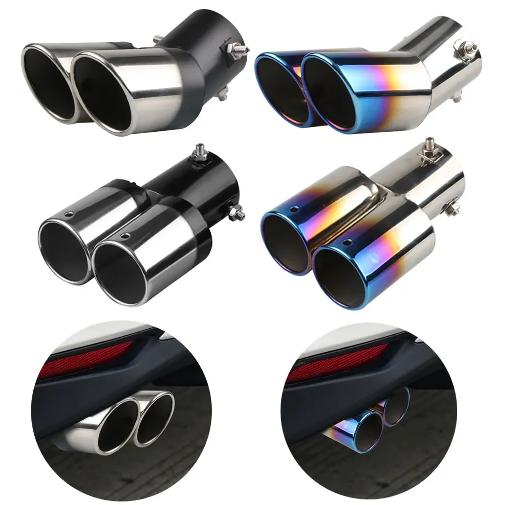 

Универсальный автомобильный глушитель с двойным выходом, круглый глушитель из нержавеющей стали, задняя хромированная круглая выхлопная труба, хвостовой глушитель, наконечник трубы