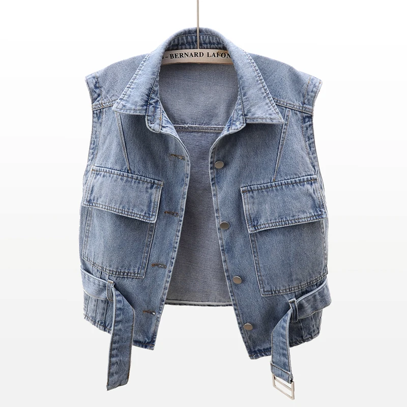 

Lady Motorcycle Jacket Sleevelss Autumn Spring 2022 Denim Vest Women Moto & Biker Outwear New Arrival Clothes