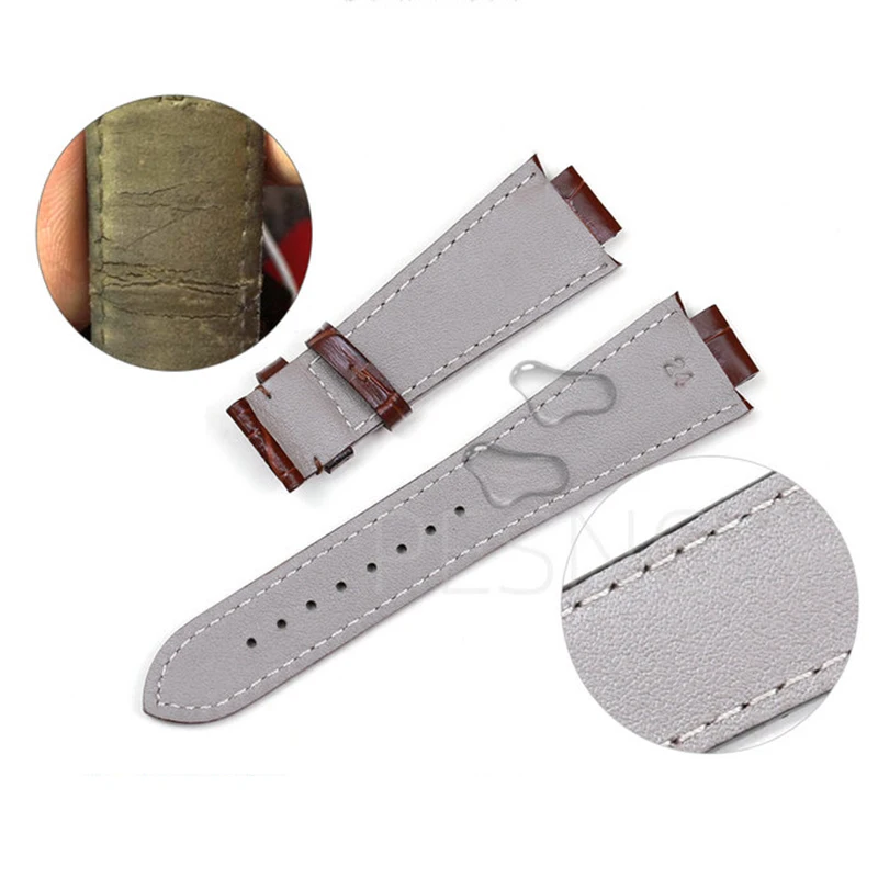 24x14mm Convex End Cowhide Leather Watchband for 1853 Tissot T60 Strap L875 / 975K Belt Watch Strap Butterfly Buckle Bracelet