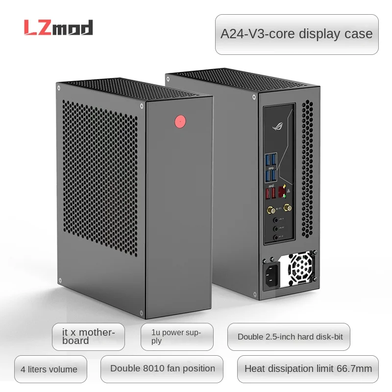 2023new Lzmod 4L mini A24-V3 nuclear display 1u power supply itx chassis all-aluminum alloy