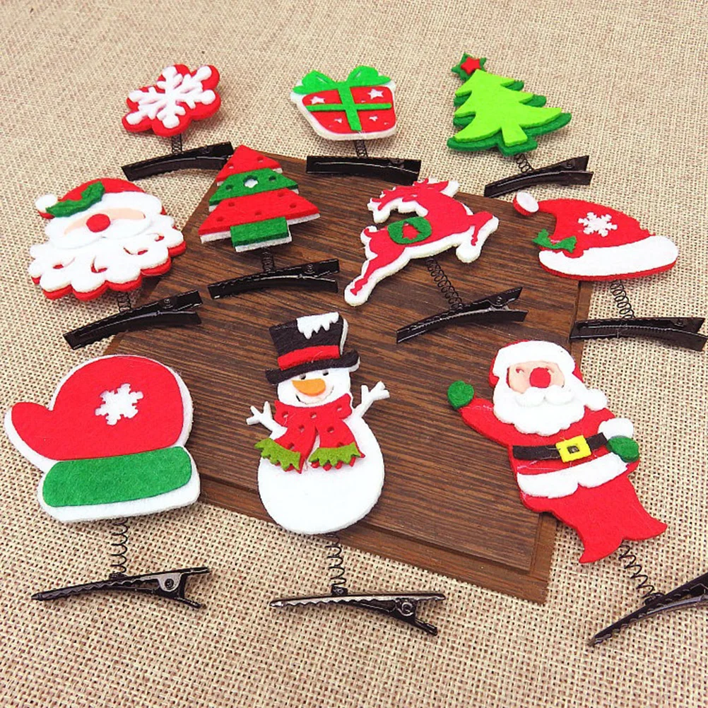 

10pcs Cartoon Clips Christmas Kids Accessories Girls Hairpins Toddler Barrettes Snap Holiday Christmas Barrettes Gift