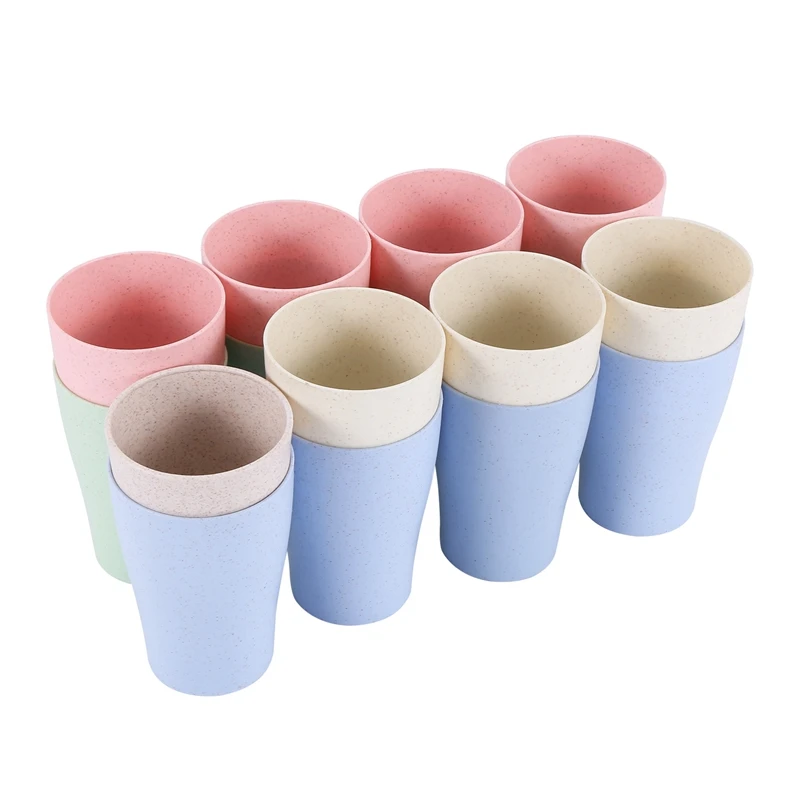 16 Pack Wheat Straw Drinking Cups,For Kids Adult,10 Oz Reusable Tumblers Stackable Cups For Kitchen,Party And Picnic