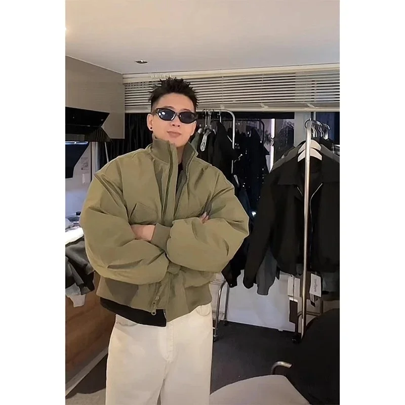 High-End Cotton Flight Jacket Short Thickened Stand Collar Men's Autumn Winter Baseball Coat Warm Casual Cleanfit Style