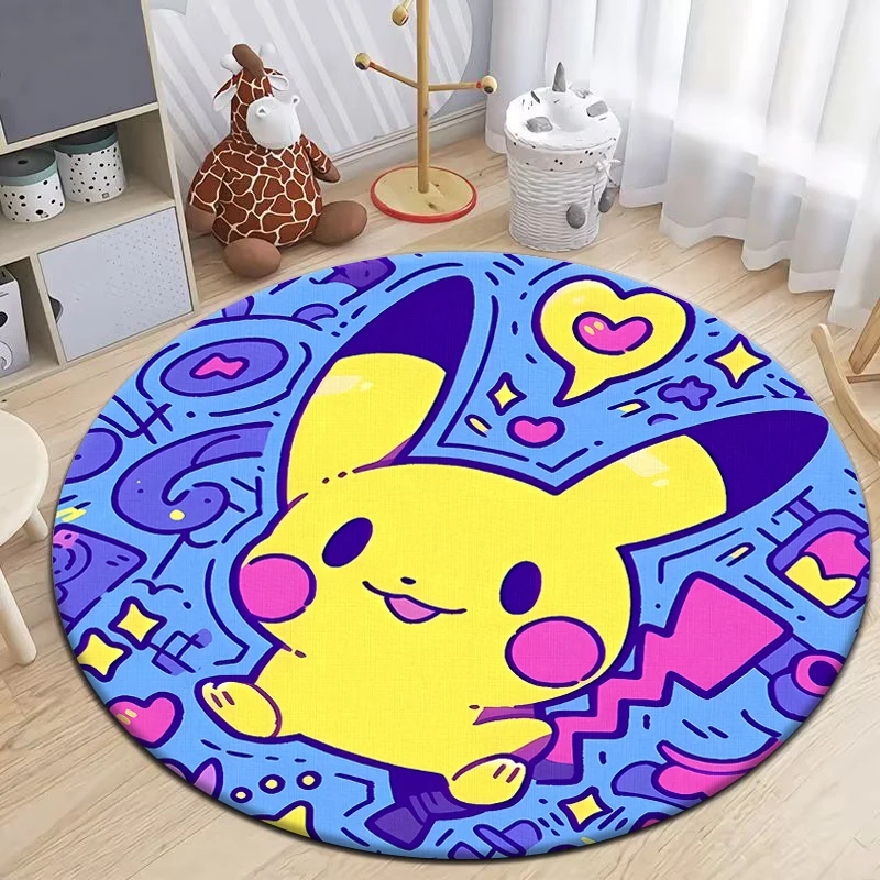 Pokémon Pikachu HD Printed Cartoon Round Carpet for Living Room Rugs Camping Picnic Mats Flannel Anti-Slip Rug Yoga Mat Gifts