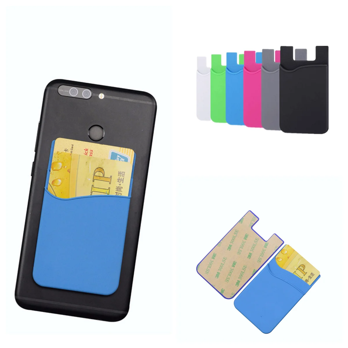 Silicone Mobile Phone Back Card Pocket Women Men Bus ID Card Holder Case Soft Non-slip Phone Stick Adhesive Card Holder Wallet