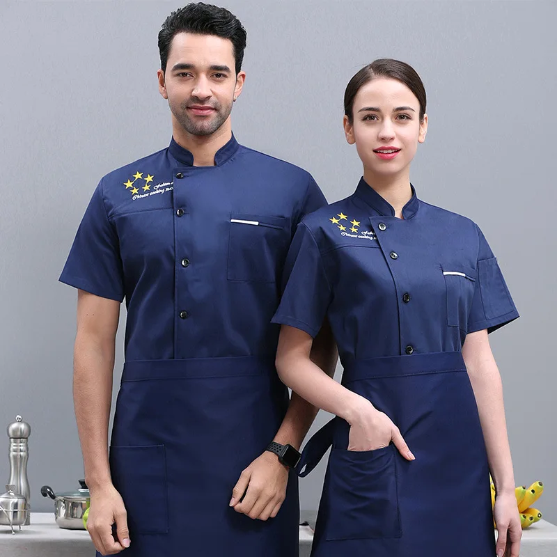 ฤดูร้อนร้านอาหาร Men ครัวแจ็คเก็ตอาหารบริการเสื้อผ้าเชฟโรงแรม Waiter Workwear Canteen ผู้หญิง Cook แขนสั้น