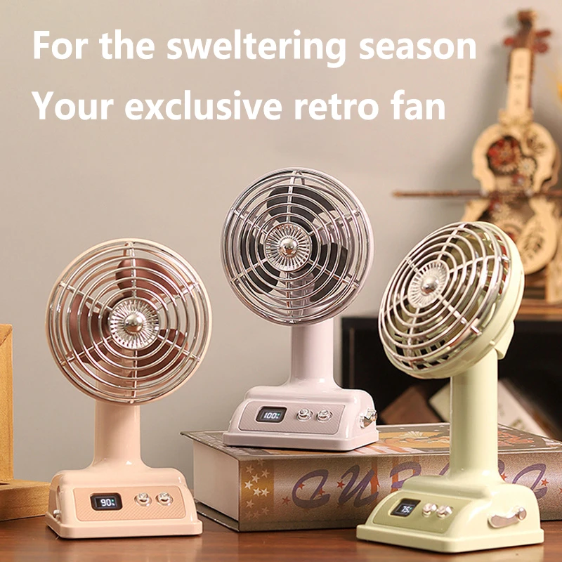 New Desktop Fan USB Charging Desktop Retro Small Fan Summer 100 Level Desktop Digital Display Electric Fan For Home Office