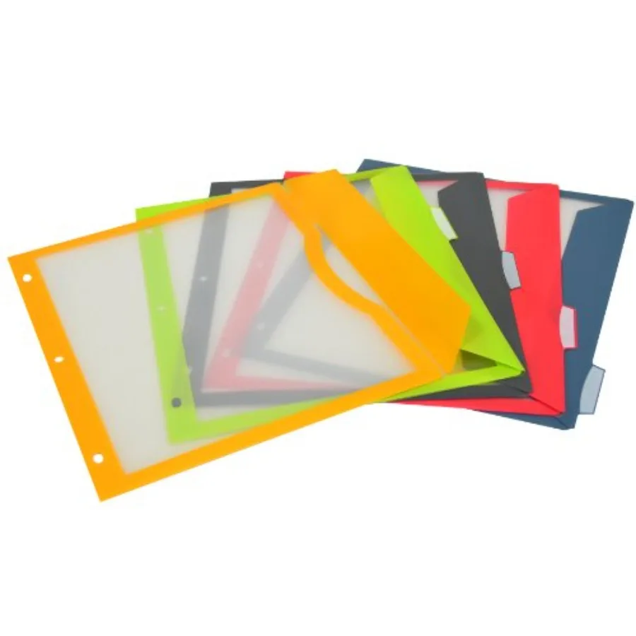 5-Tab Binder Pockets with Write-On Index Tabs, Assorted Colors, 8.5 x 11 Inch, 5 Pockets per Set 06650