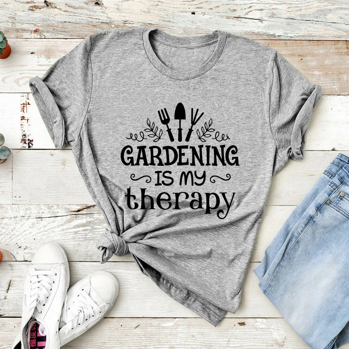 Gardening Is My Therapy Women's T-shirt Funny Gardening T-Shirt Plant Lover Shirts Graphic T Shirts Unisex Short Sleeve Tees Top