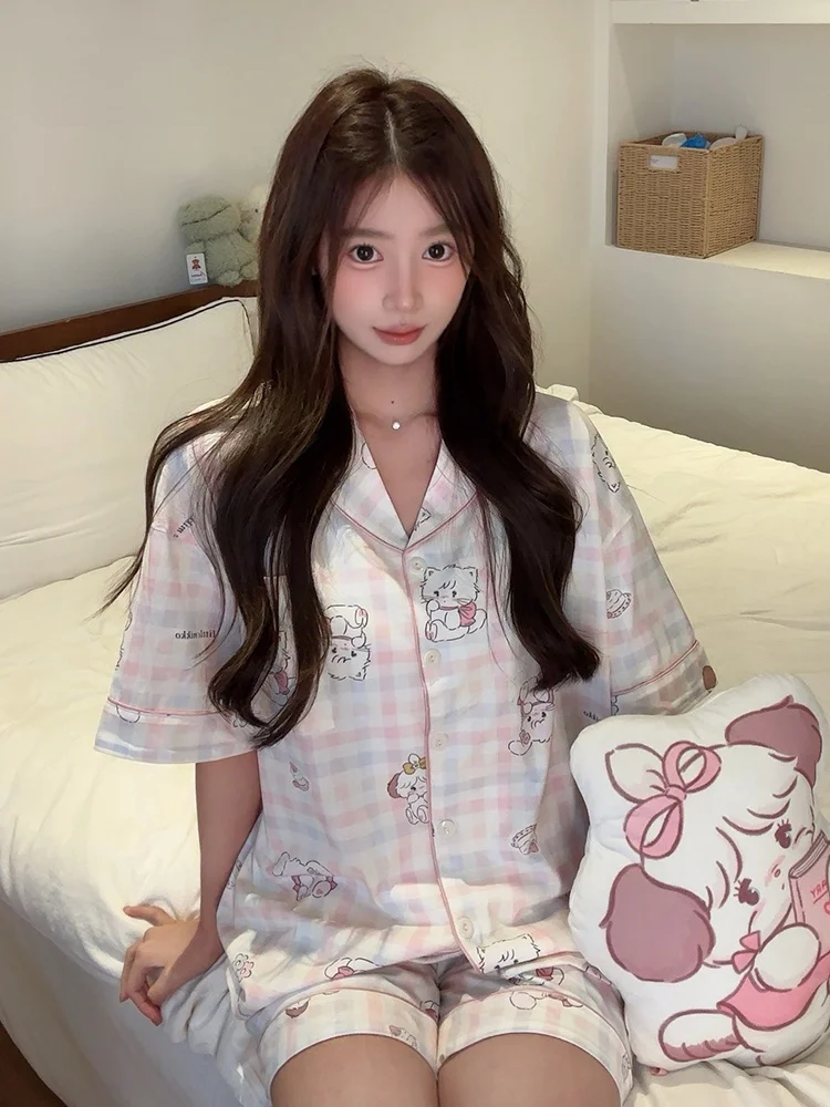 pyjama-en-pur-coton-pour-fille-mikko-ensemble-de-vetements-de-maison-a-manches-courtes-tenue-d'ete-imprime-dessin-anime-confortable-et-respirant