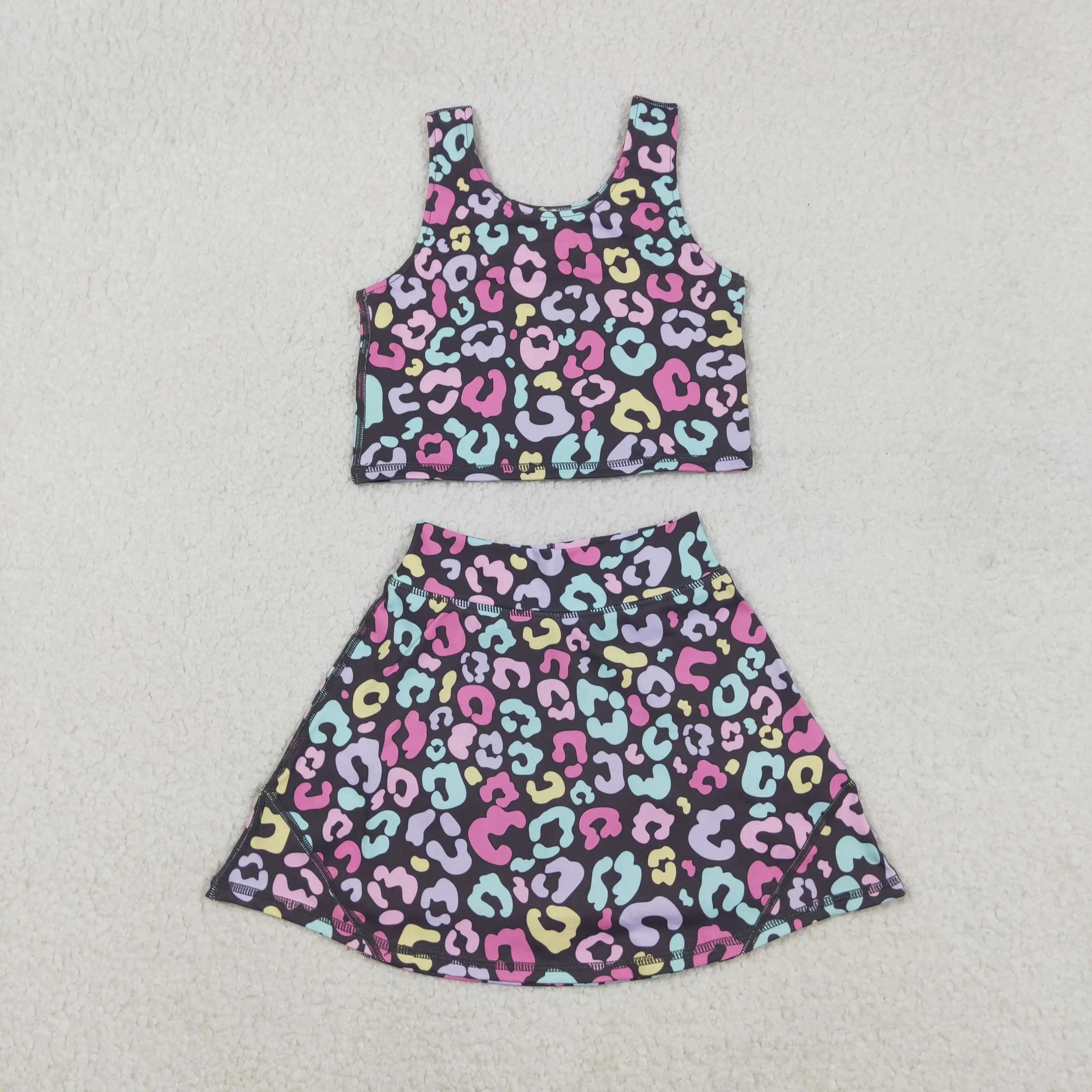

z1112-10 GSD2176 girl dresses baby girl clothes yoga leopard sleeveless skirts sets Wholesale Boutique kids clothes girl