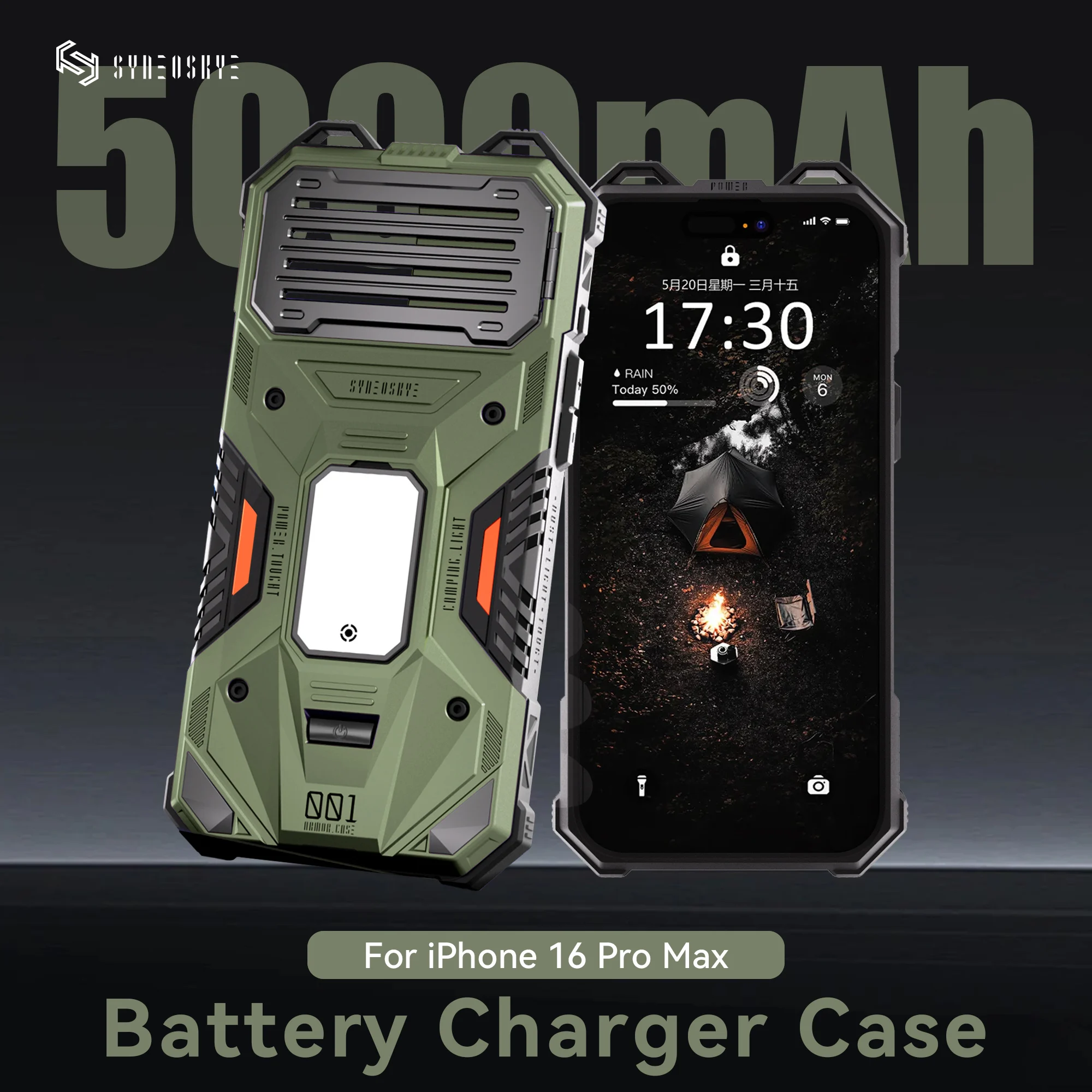 

SYNEOSKYE S1 Mecha 4 In 1 Rugged Phone Case 5000mAh Power Bank Battery Charger Case For iPhone 16 Pro Max Backup Battery Case