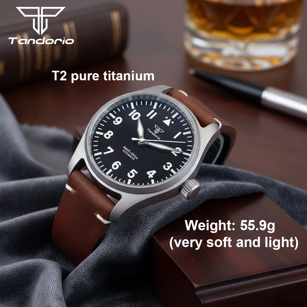 

20bar Waterproof High-quality Titanium Pilot Mechanical Watch Men No date Japan NH35A/Miyota 8215 Movement Wristwatch Leather