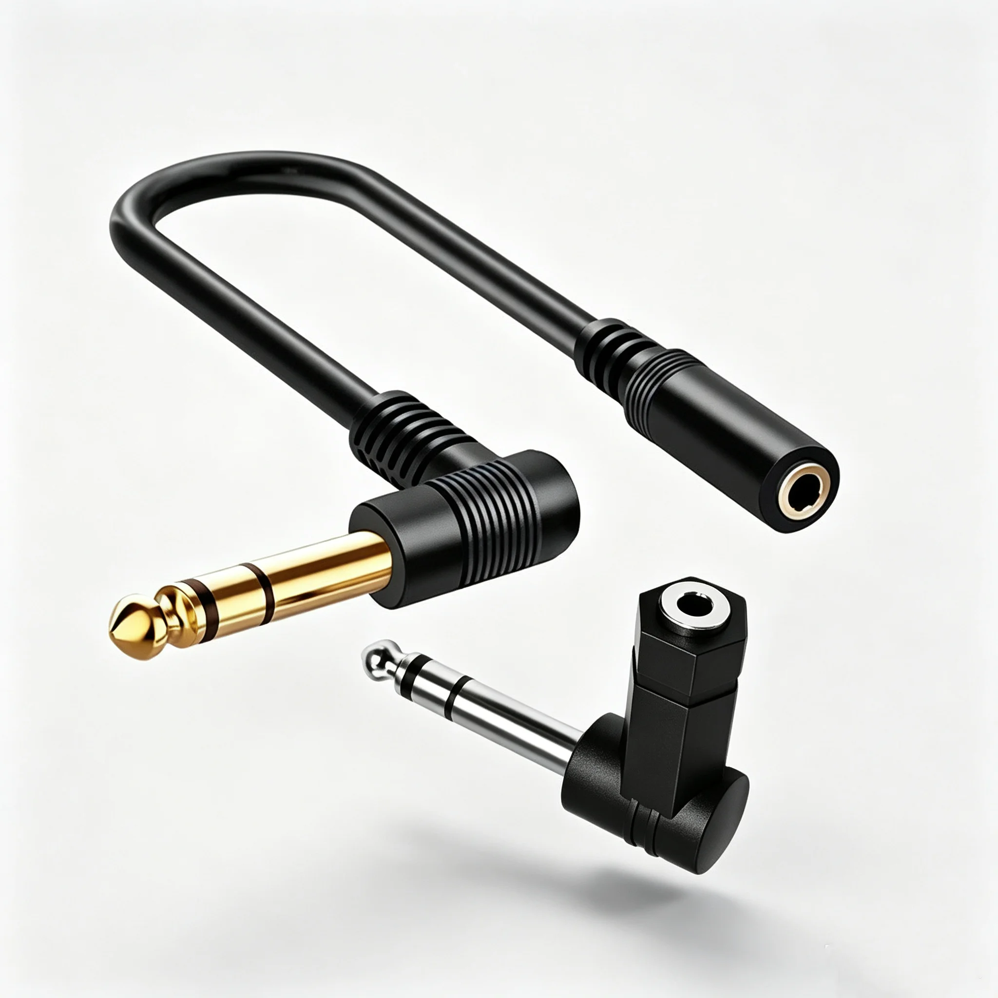 Right Angle 6.35mm to 3.5mm Audio Adapter, 90 Degree 1/4 Inch TRS Male to 3.5 Female Stereo AUX Headphone Jack Extension Cord