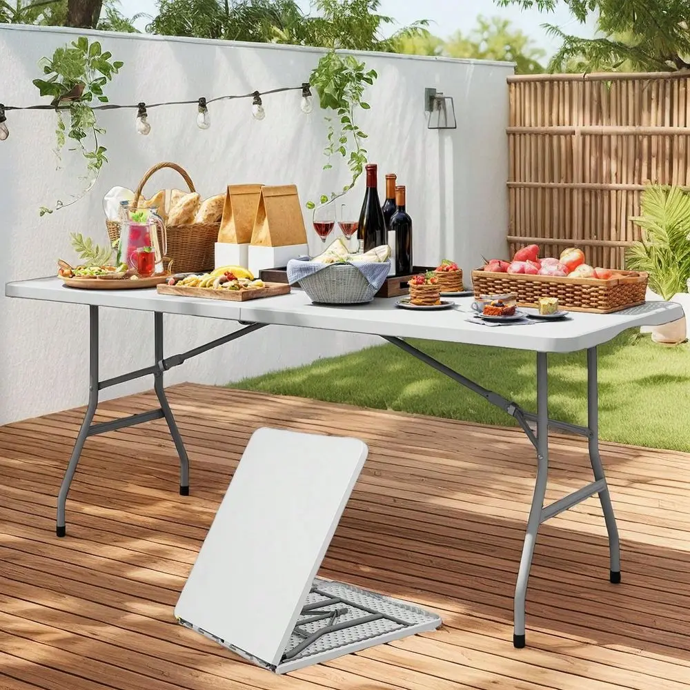 

Ft Folding Table, Lightweight Folding Table For Party, Dining, Barbecue, Board Game With Carrying Handle, Folding Locks White