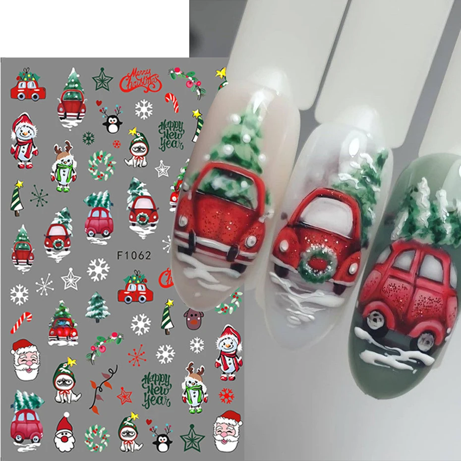 Pupazzo di neve di Natale Fiocchi di neve Adesivi per nail art Cartone animato Babbo Natale Alce Decalcomania natalizia Decalcomanie per manicure fai da te