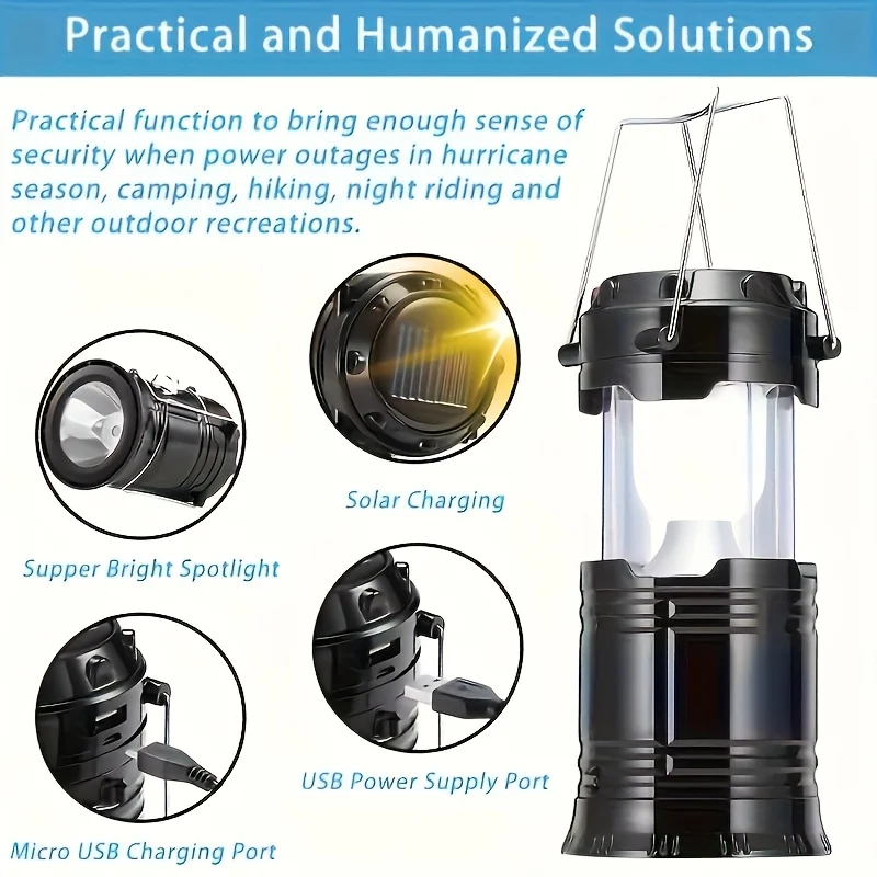 Solar Lantern Flashlight USB Rechargeable Led Camping Lantern Collapsible & Portable for Emergency Hurricanes Power Outage Storm