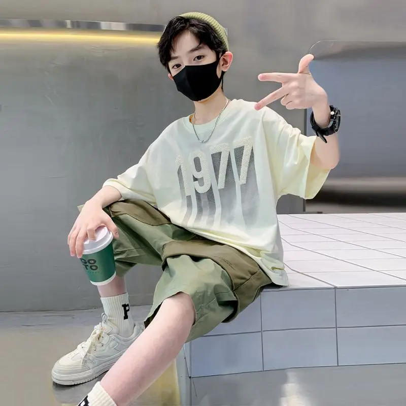 Boys 2026 New Summer Fashion Cotton Shorts Sleeve T-shirts 2-14 Years Kids Oversize Streetwear Children Outfits Tops Clothes