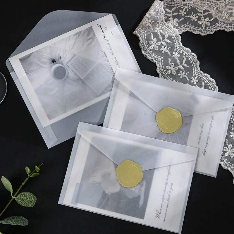 

50pcs 11x16cm Translucent Envelopes for Wedding 120g Sulfuric Acid Paper Invitation Business Stationery Supplies Storage Bag