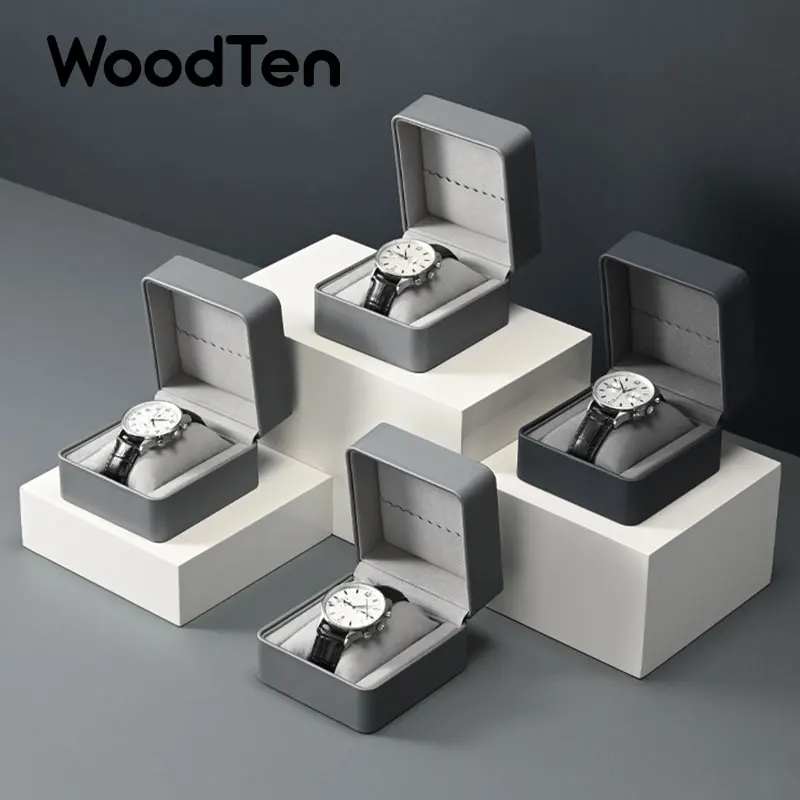 

Коробка для часов WoodTen с подушечкой, кожаный футляр-органайзер для наручных часов, подарок для мужчин, органайзер для часов в виде ракушки