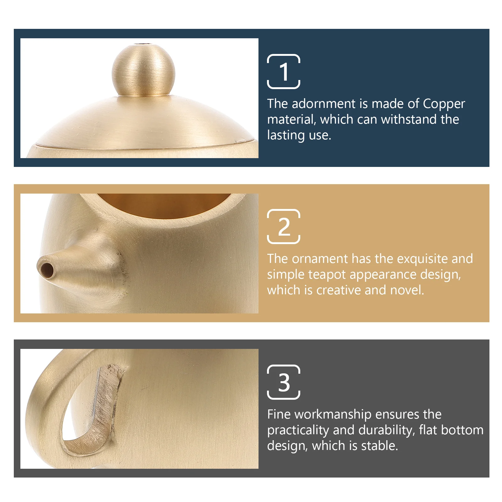 

Copper Craft Teapot Desktop Decor Exquisite Mini Teapot Stable Flat Bottom Design for Home Office Exquisite Tea Kettle Decor