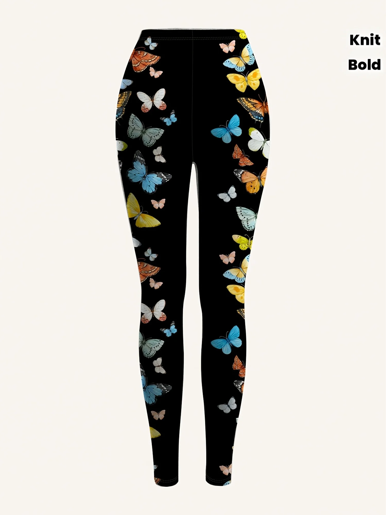 Women Colorful Butterfly Print Fleece Lined Leggings Mid Waist Stretch Fitness Yoga Sports Pants