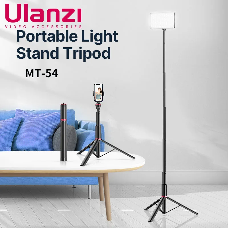 Ulanzi MT-54 Metalen Draagbare Licht Stand Met Telefoon Houder Statief Monopod Voor Led Video Licht Camera Smartphone Projector