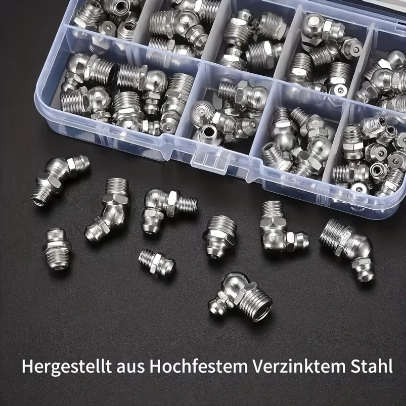 60Pcs Metric Grease Fitting Kit 9 Type Galvanized Metal Hydraulic Grease Zerk Assortment Set M6 M8 M10 Vehicle Nozzle Fuel