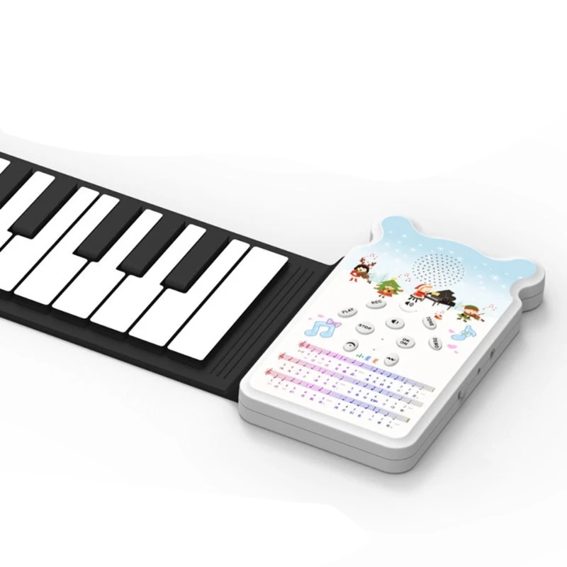 652D Roll Up Piano, 49 Key Multifunctional Electronic Piano Keyboard Foldable Hand Roll Out Piano, Educational Soft Keyboard