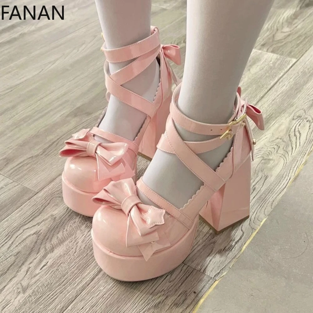 2025 جديد لوليتا عالية الكعب الدانتيل اللؤلؤ الكراهية السماء منصة الكعوب مضخات الأصلي الحلو مقاوم للماء أحذية نسائية فستان الحفلات الصنادل #1