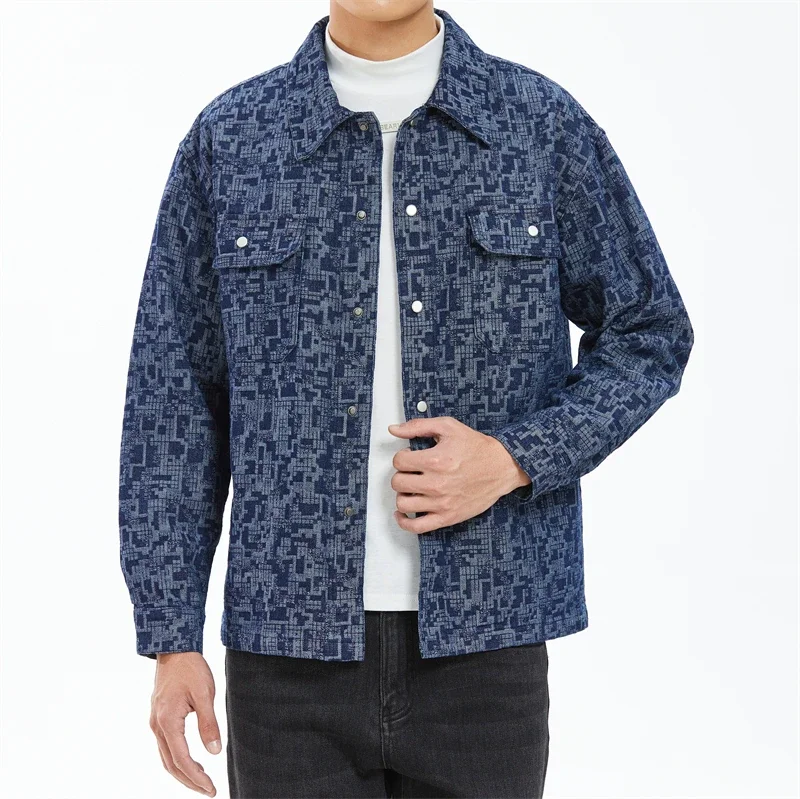 

Denim American Jacket Print Wind-Resistant Quality Wind-Resistant Men Clothing Breathable Comfortable Lapel Roupas Masculinas