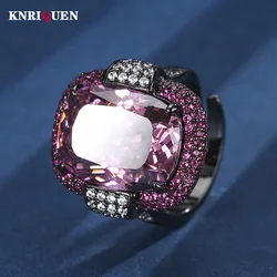 Retro 12*16MM Ruby Sapphire Pink Quartz Tourmaline Rings Gemstone Party Fine Jewelry for Women Famale Accessories Bithday Gift