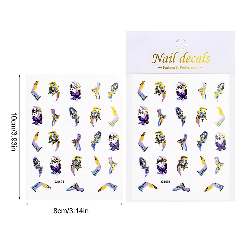 Cartoon Nails Sticker Blooming Ink Painting 3d Adhesive Decal Abstract Line Heart Sliders For Nails