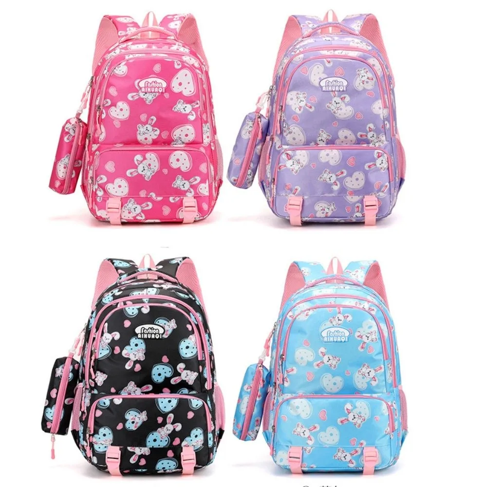 Rabbit Cartoon Shoulders Bag Oxford Cloth Love Heart Student Schoolbag Wide Strap with Pencil Case Large Capacity Backpack