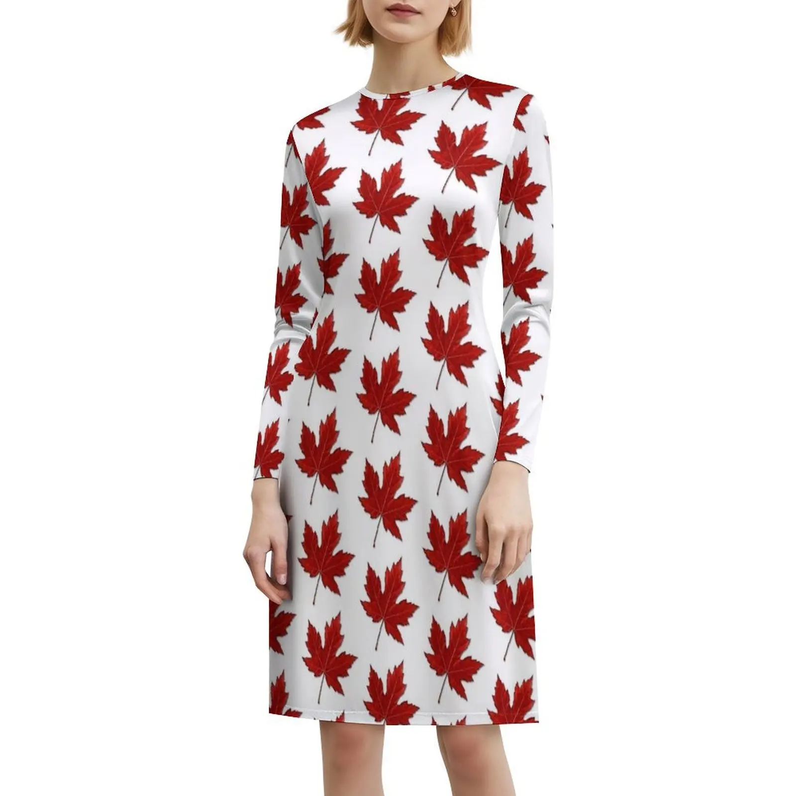 مابل ليف العلم الكندي فستان سموك الأزهار للنساء الربيع الصيف فستان كاجوال للحزب كندا يوم العلم الكندي مابل ليف