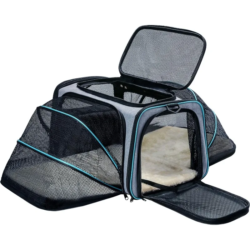

Cat Dog Carrier - Airline Approved Expandable Soft-Sided Pet Carrier with Removable Fleece Pad and Pockets, for Cats/Puppy