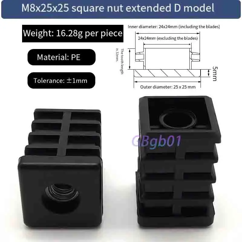 Heavy Duty Square Nut Tube Caps Adjustable Plastic Plug for Shelf/Furniture/Chair Caster Anti-Slip & Scratch Resistant