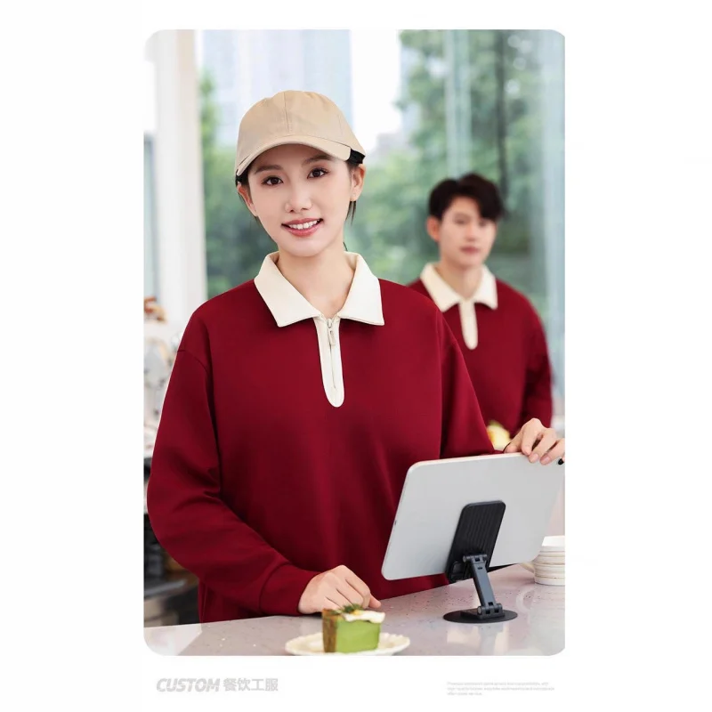 

Catering Sweatshirt With Print Autumn And Winter, Suitable Milk Tea And Coffee Shops, Restaurants, Hotels, And Wait
