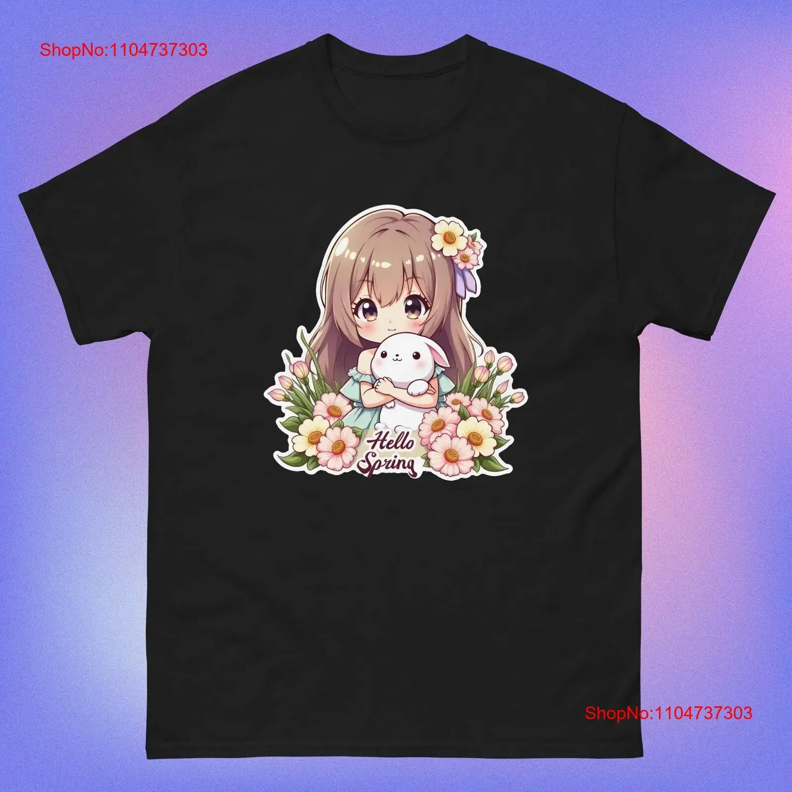 Kawaii Cottagecore Bunny Girl Hello Spring A camiseta vintage lavada elegante Casual homme ropa de diseñador ligeramente cómoda