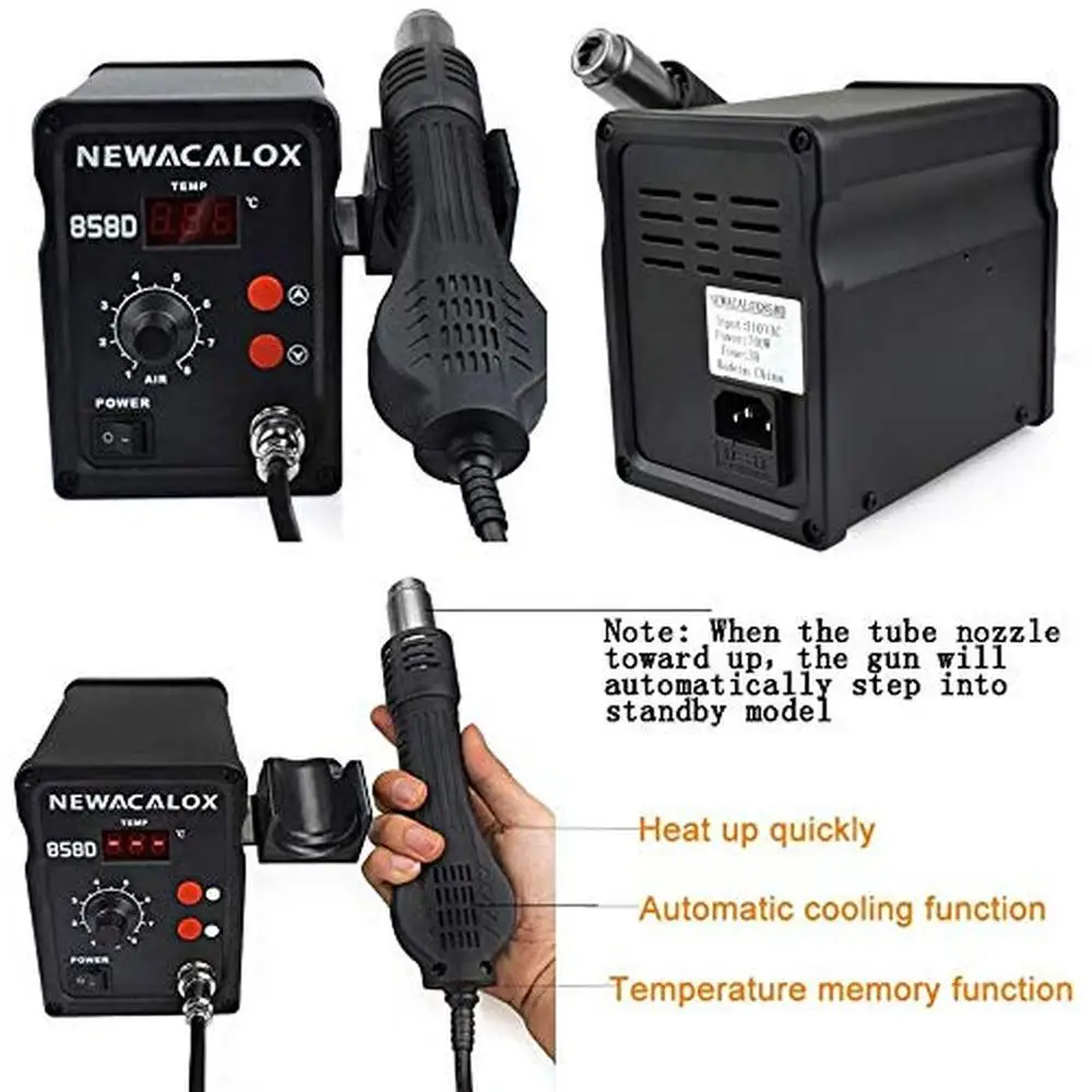 858D Soldering Station Hot Air Rework Station BGA IC Desoldering Tool LCD Display 500°C Airflow Adjustable Fast Heating Safe