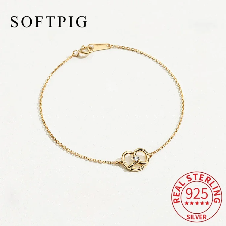 

SOFTPIG Real 925 Sterling Silver Zircon Heart 14K Chain Charm Bracelet For Women Trendy Fine Jewelry Minimalist Accessories
