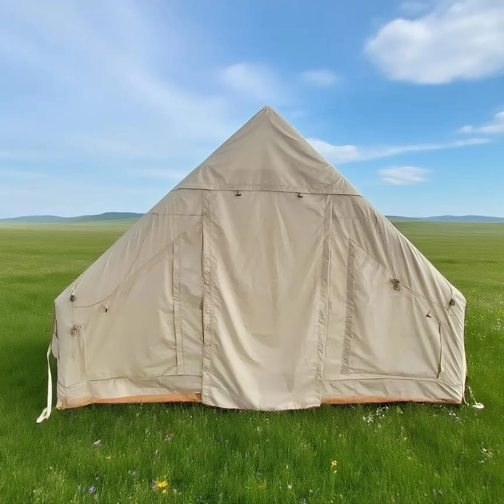 Inflatable Camping Air Tent with Hand Pump Easy Setup Waterproof Windproof 4 Seasons Oxford Cabin Tent with Mesh Chimney Window