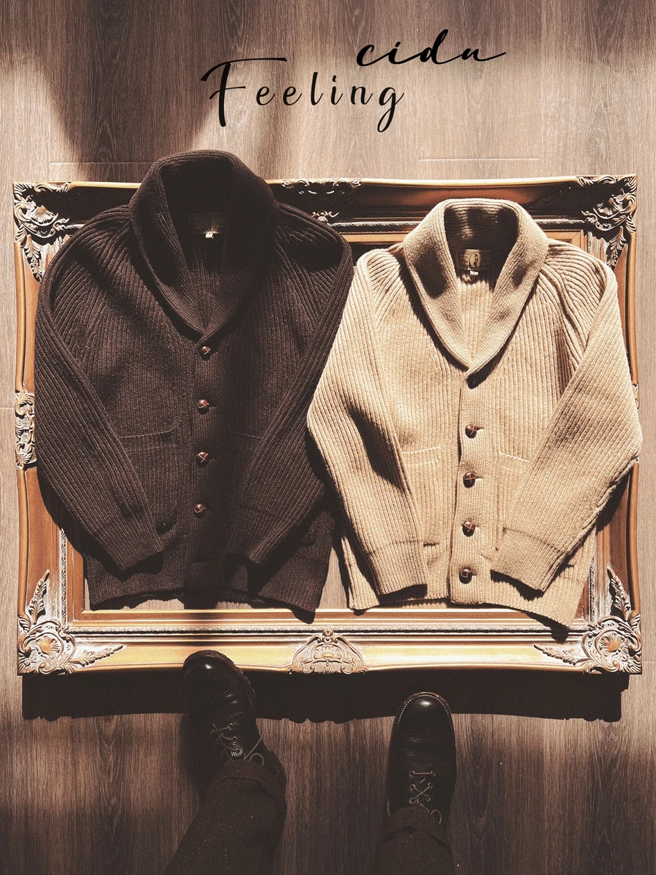 Classic 920s awl Collar Cardigan Heavy Knitted Wool Blend Sweater Faion Urban Sle Long Sve Thiened Autumn Wear