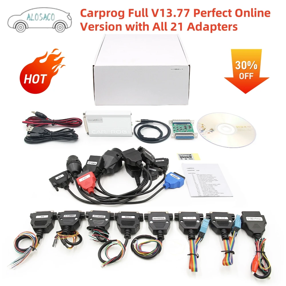 

2024 Carprog 13.77 Full Set With 21 Adapters Car Prog Free Keygen Airbag/Radio/IMMO/Dash/ECU Repair Tool Online Programmer Cable