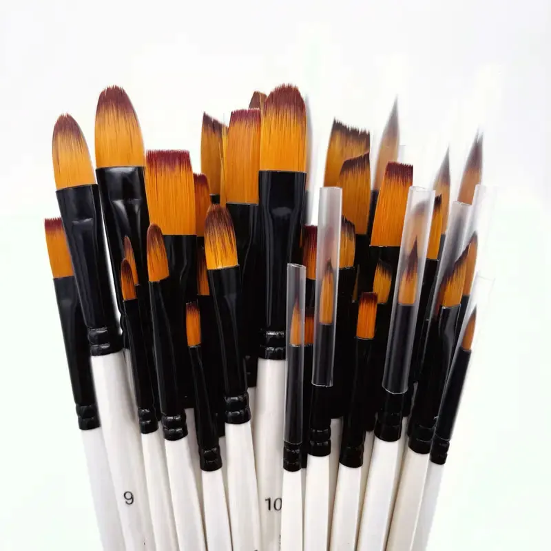 12/48 قطعة من فرش الألوان المائية ذات الجودة المهنية مجموعة أطراف مستديرة من النايلون الأبيض للأكريليك والفرش لفن أظافر الوجه والجسم