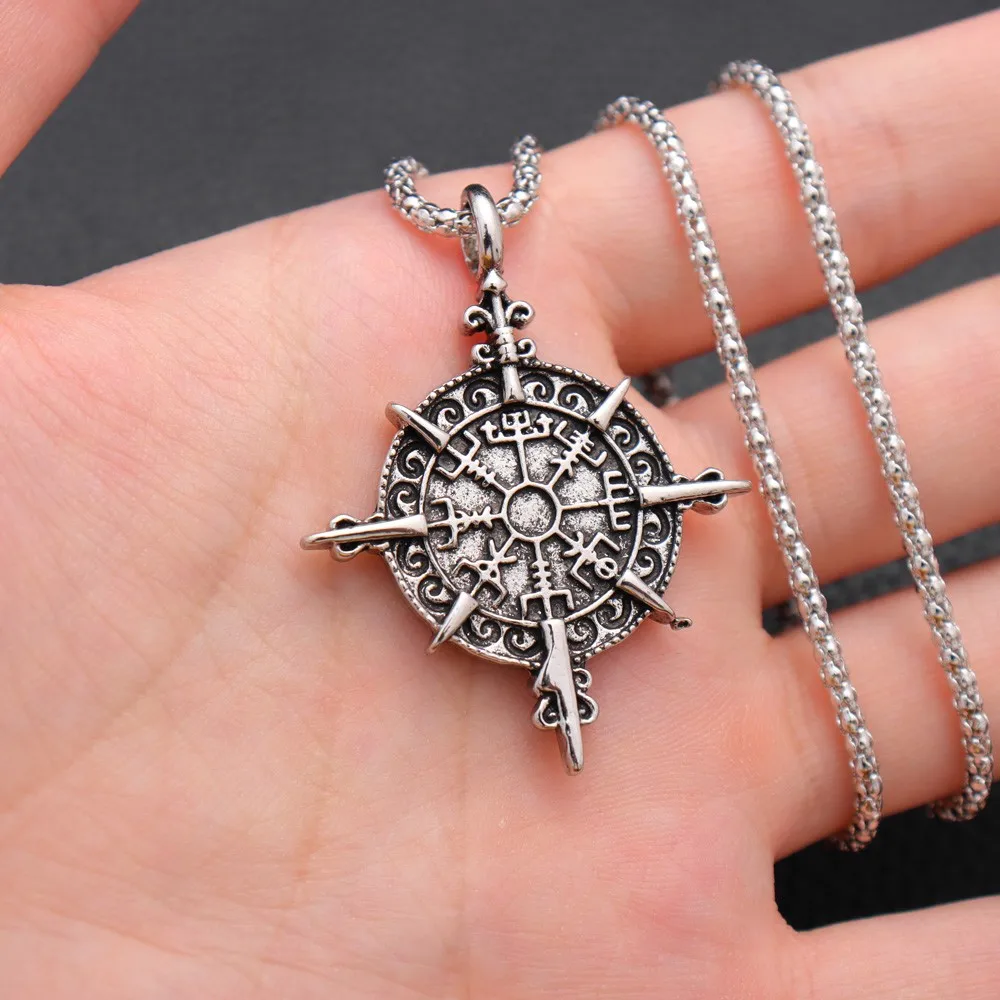 NORRON Viking Rune Odin Amulet Men Alloy Pendant Necklace Viking Power Symbolize Personality Men Pendants Neck Chain Jewelry