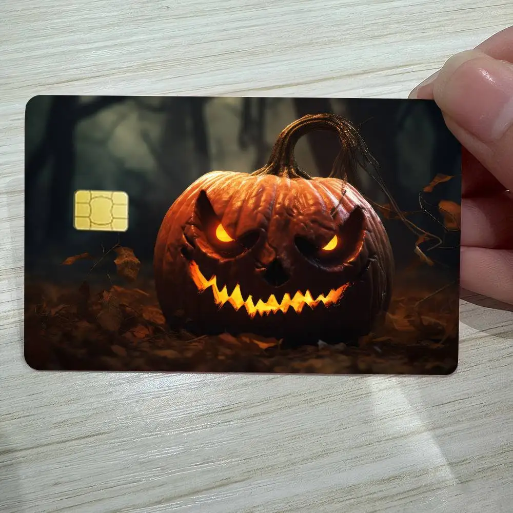 หัวฟักทองฮาโลวีนอะนิเมะการ์ตูนสติกเกอร์ฟิล์มผิวสําหรับบัตรเครดิตเดบิต Bank Bus Card