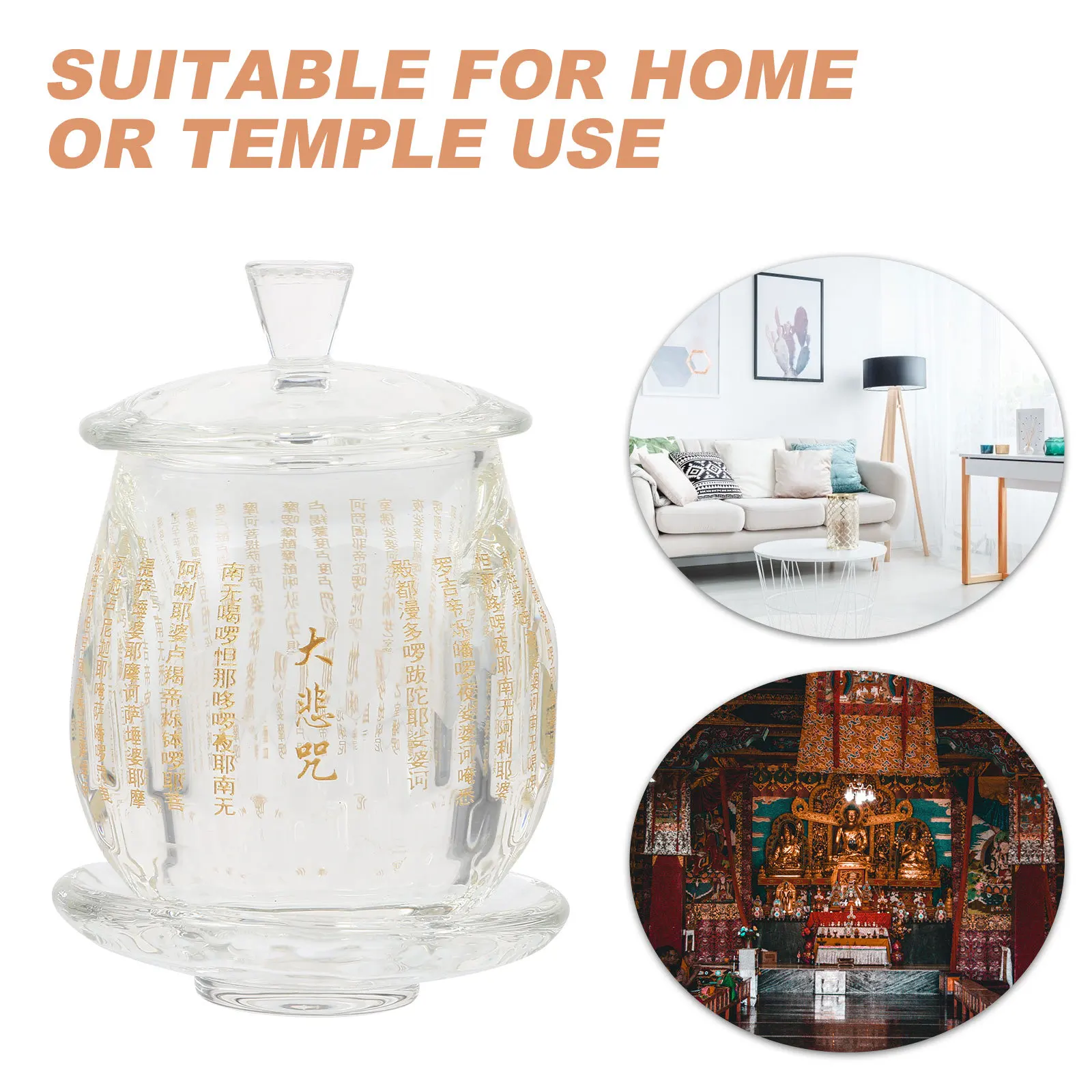 

Temple Offering Cup Crystal Made Fine Polish Round Design Buddhist Accessory for Home Decoration Meditation Practice