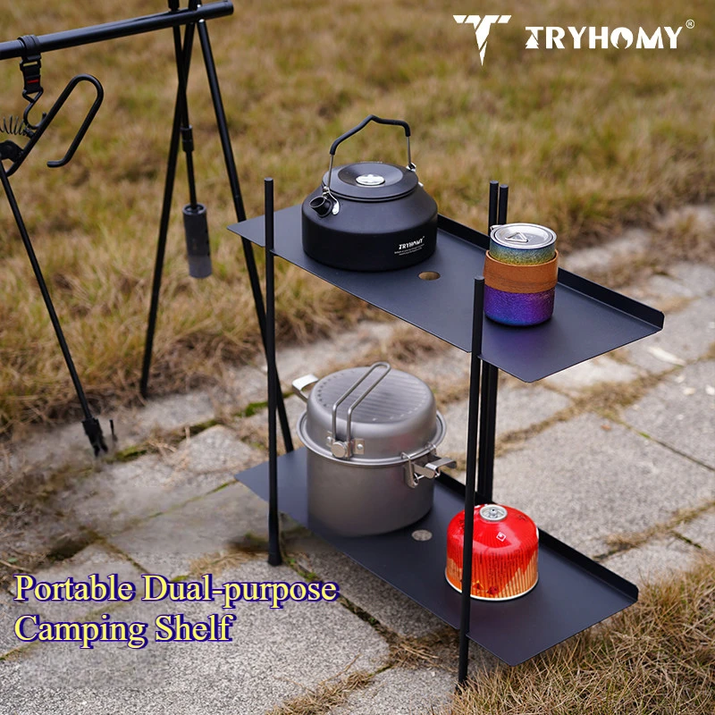 Camping Folding Shelf Stainless Steel Outdoor Portable Storage Shelf Lightweight Storage Rack 10 Sceonds Quick Assembly