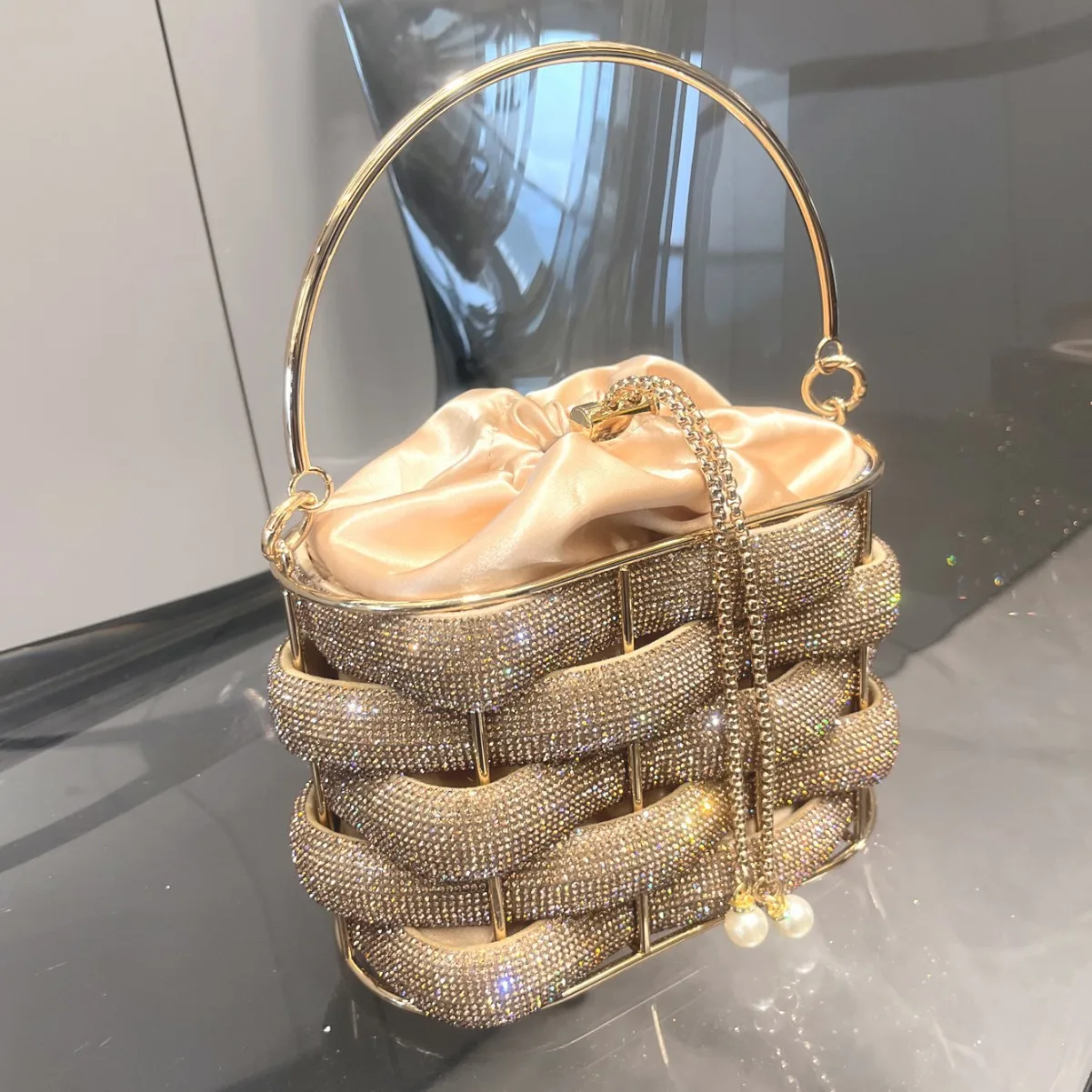 

Модная вечерняя сумка ручной работы со стразами, роскошный кошелек и сумка через плечо со сверкающими кристаллами, сумка-ведро